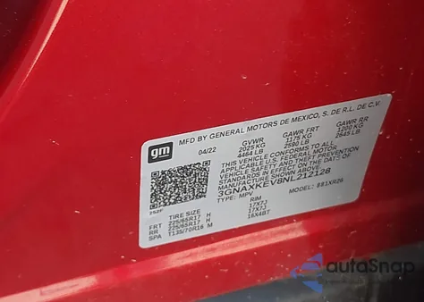 2022 Chevrolet Equinox Fwd Lt from USA, damaged, VIN 3GNAXKEV8NL212128